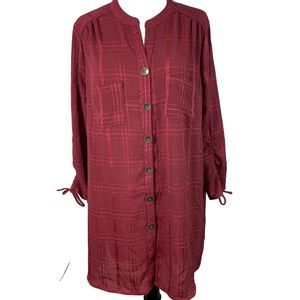 New New Directions Shirt Tops Polished Tunic 1X Burgundy 3/4 Ruched Sleeve New